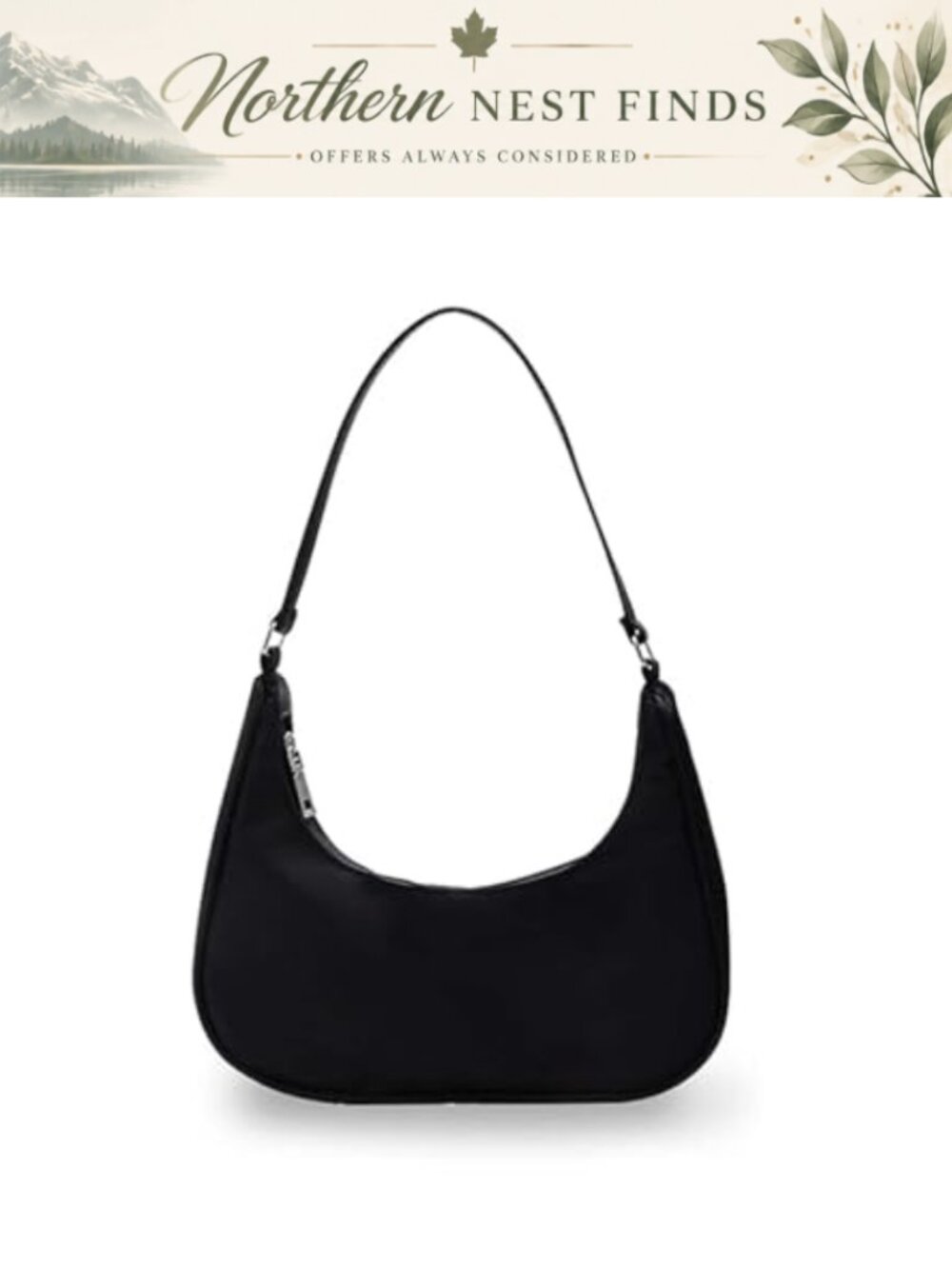 Nylon Crescent Shoulder Bag Zipper Small Handbag for Women Lightweight